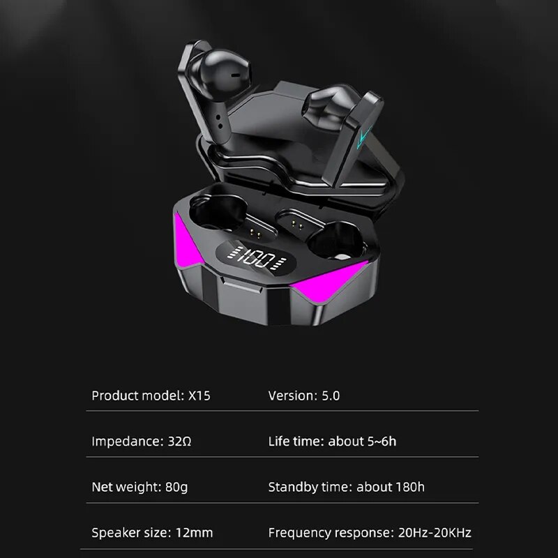 New X15 TWS Earphones Bluetooth Wireless Headphones 65ms Low Latency Earbuds Esport Gaming Headset Gamer Earphone Mic For xiaomi